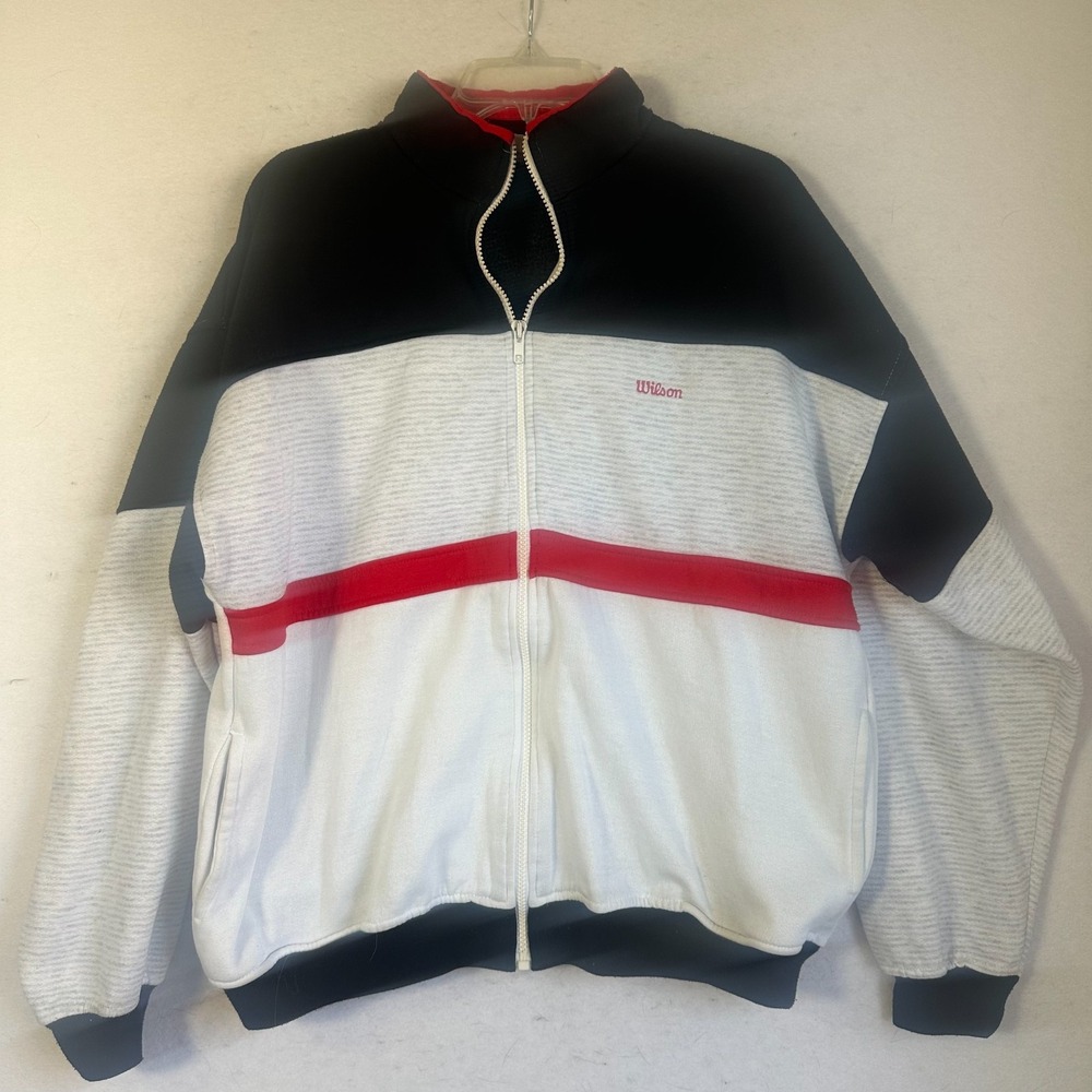 Vtg Wilson Jacket Size Large White Black Red Colorblock Zip Up retrosport 90s